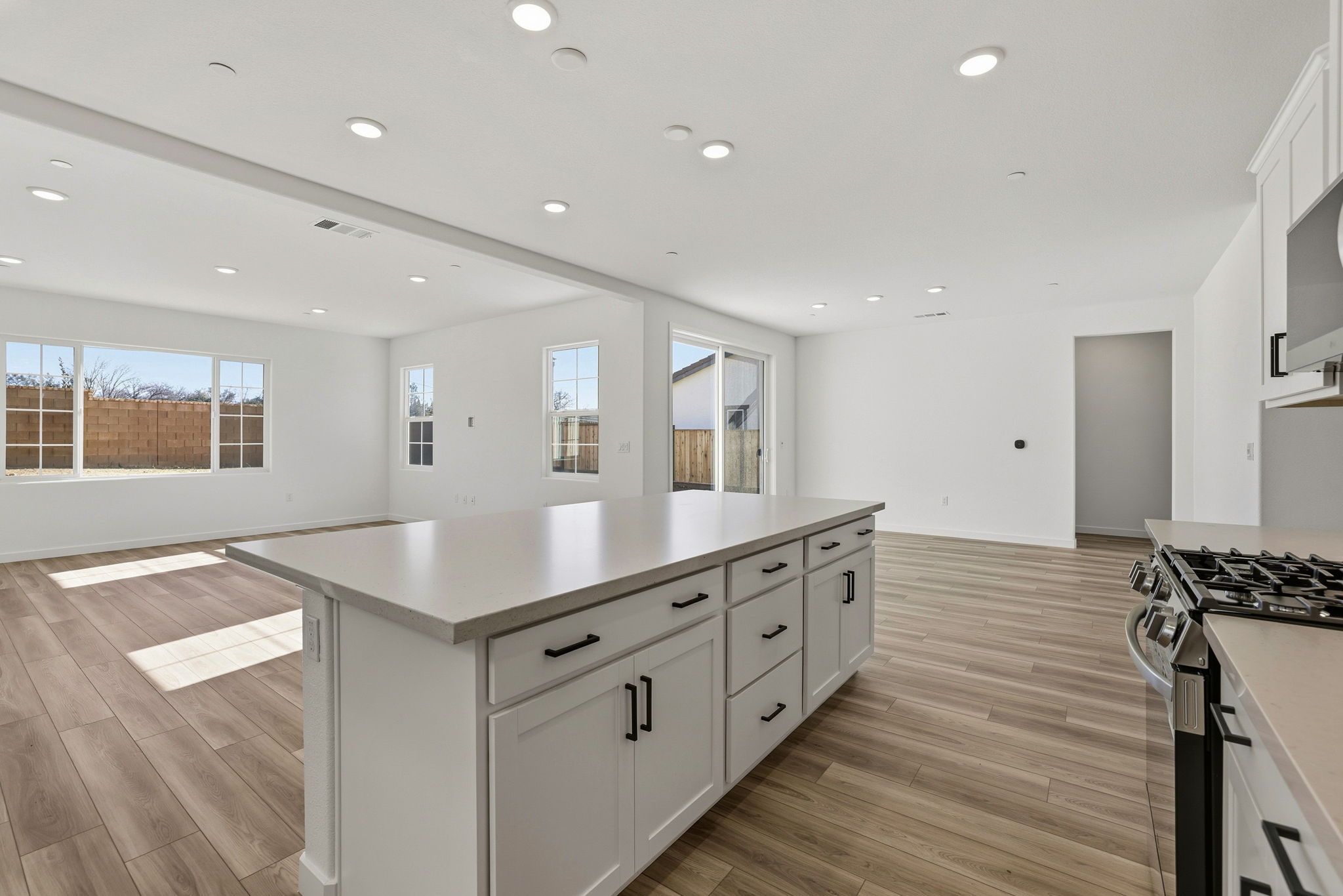 A kitchen with a large island.