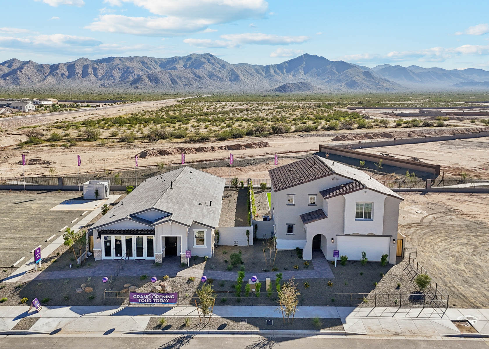 A group of buildings in a desert.