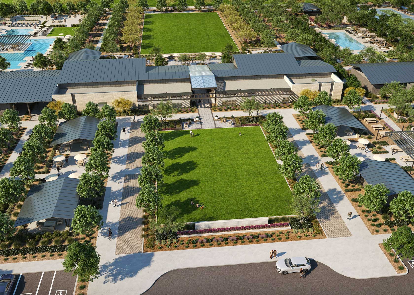 Aerial view of a building.