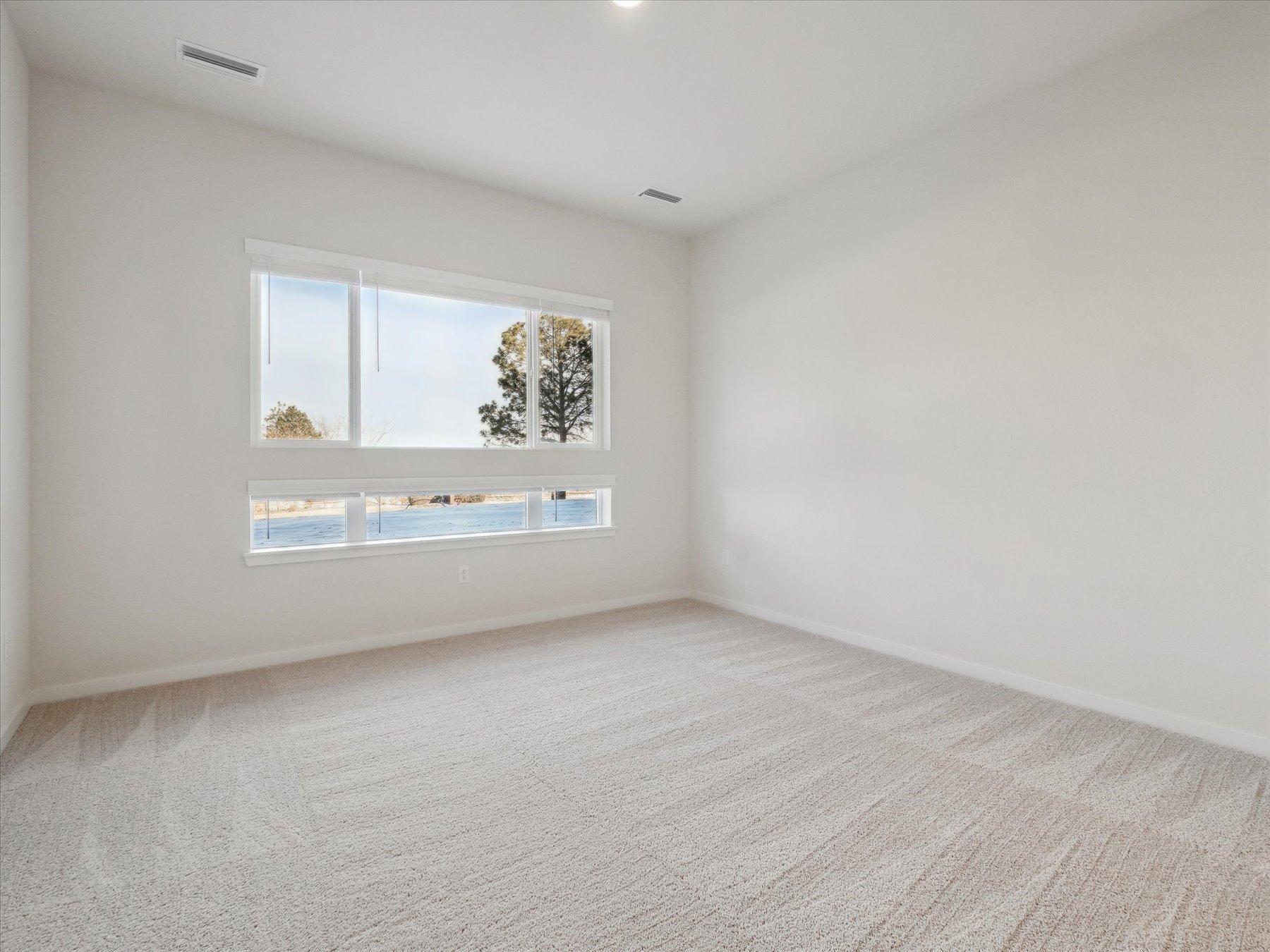 A room with a window and a carpet.