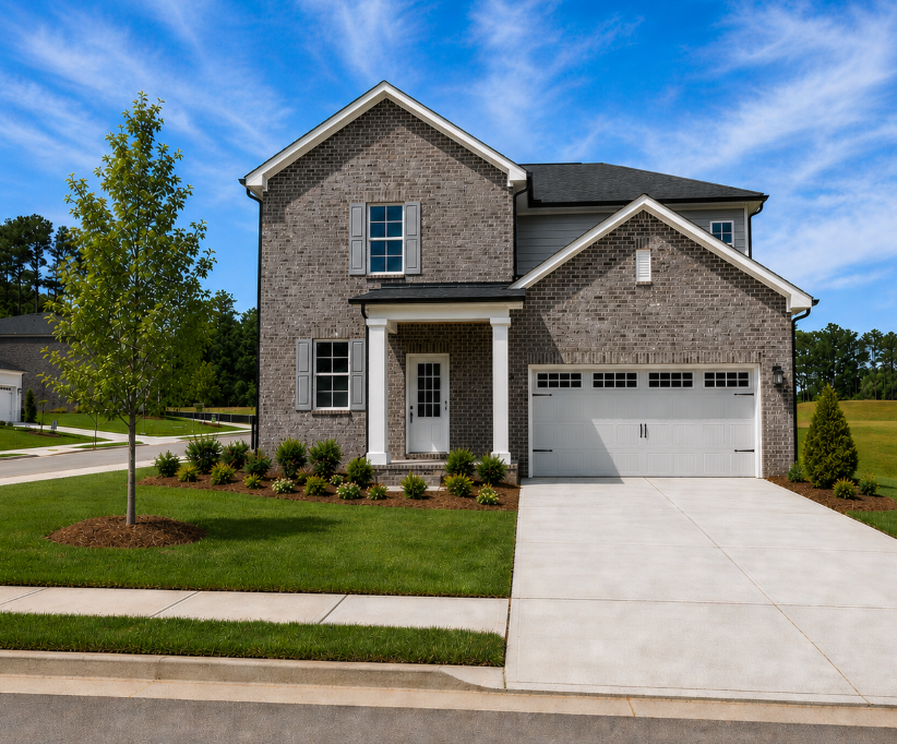 A house with a driveway.