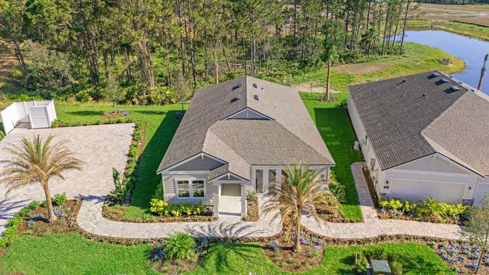 A house with a pool and trees around it.