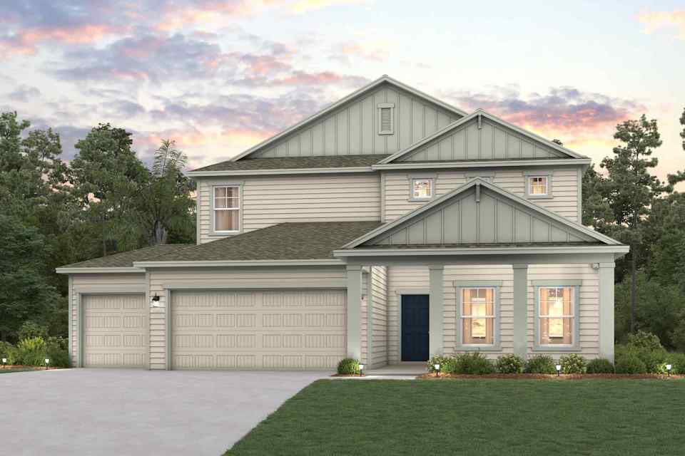 A house with a garage with American Gothic House in the background.