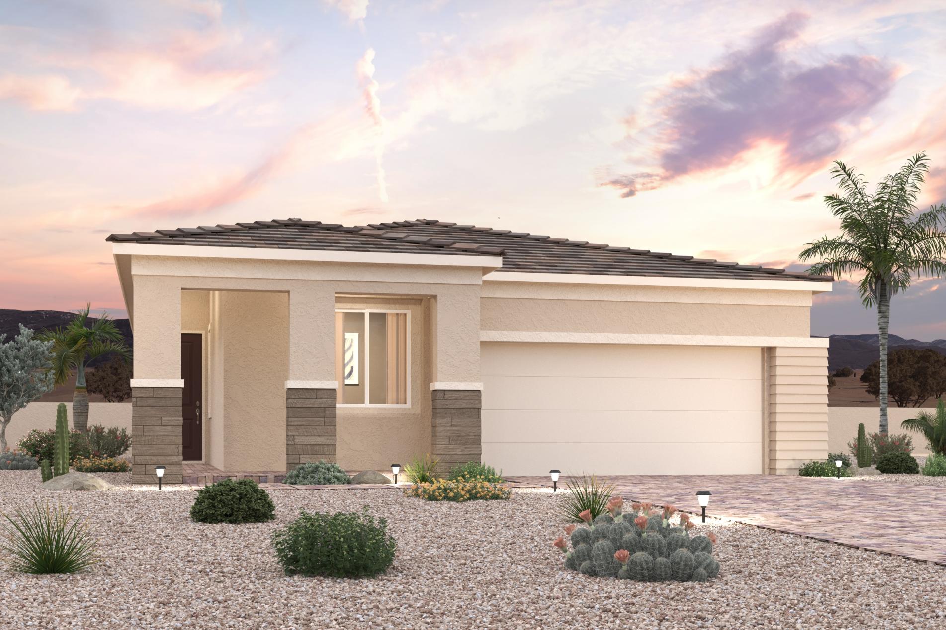 A house with a gravel driveway.