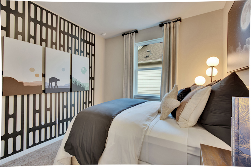A bed in a room.