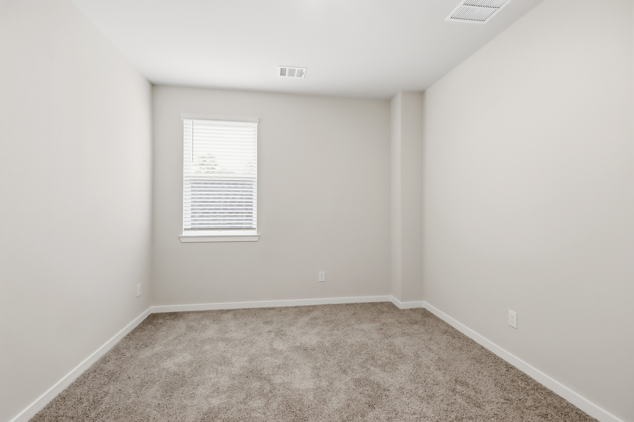 A room with a door and a carpet.