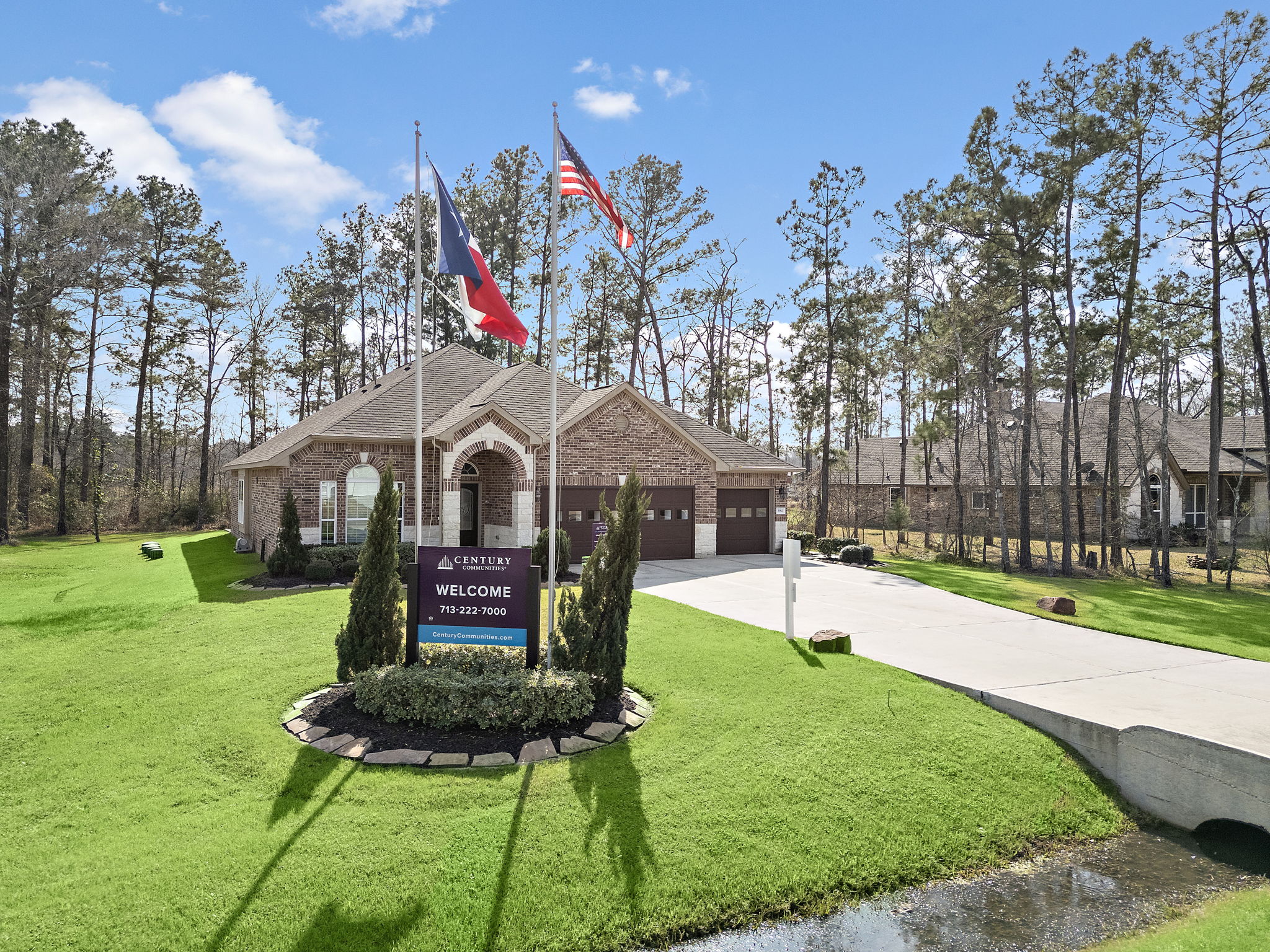 A building with flags on the front.