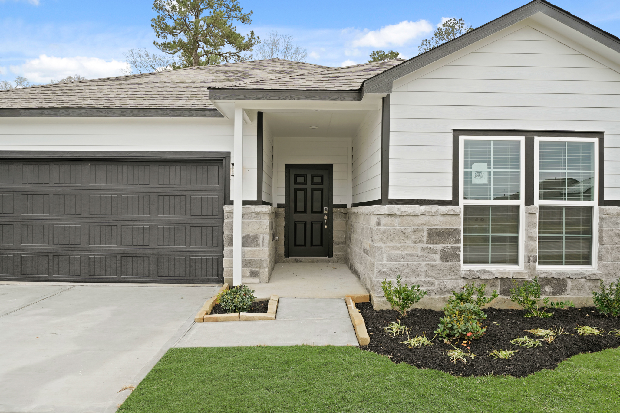 A house with a garage.