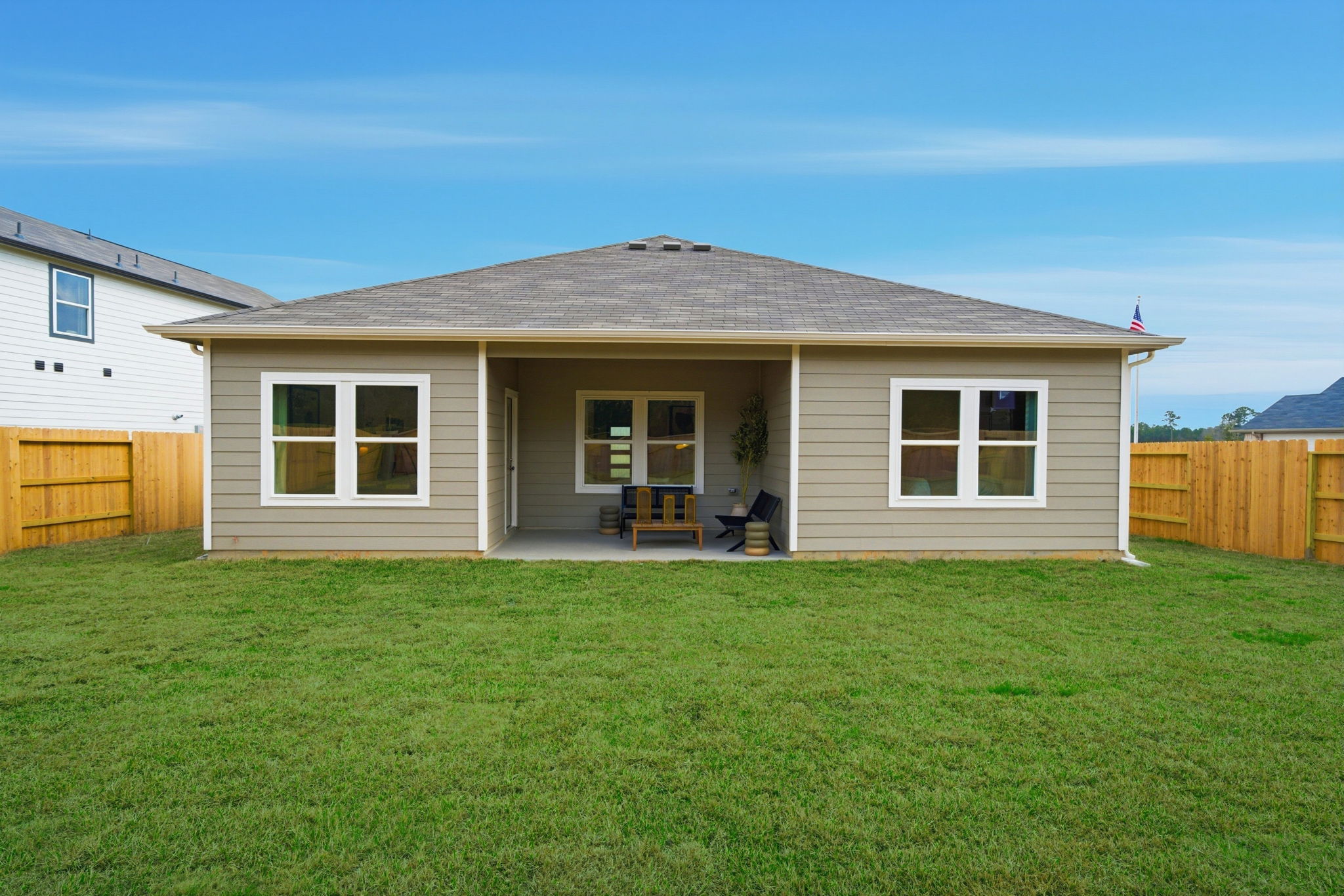 A house with a lawn.