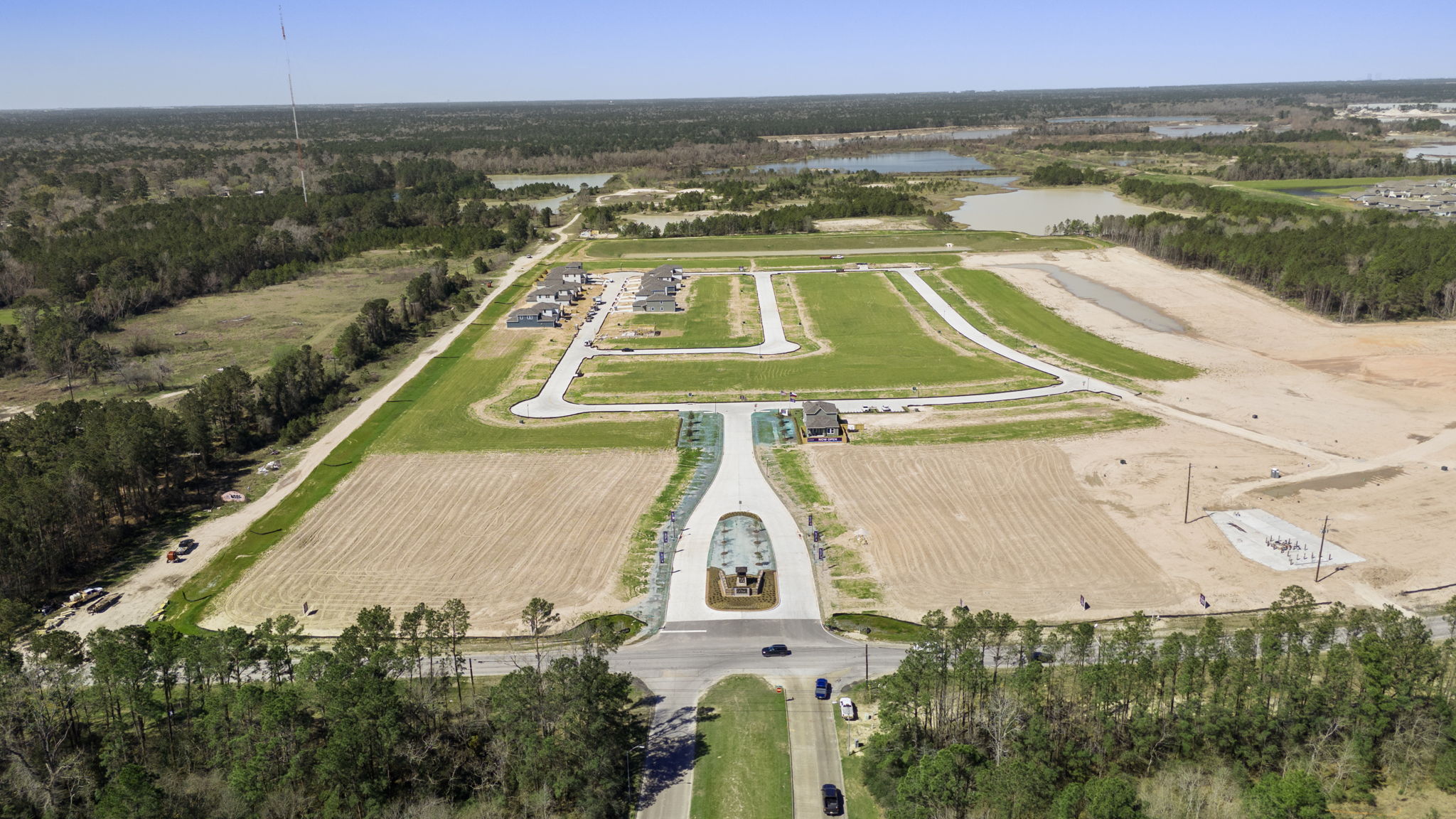 A large area with roads and trees.