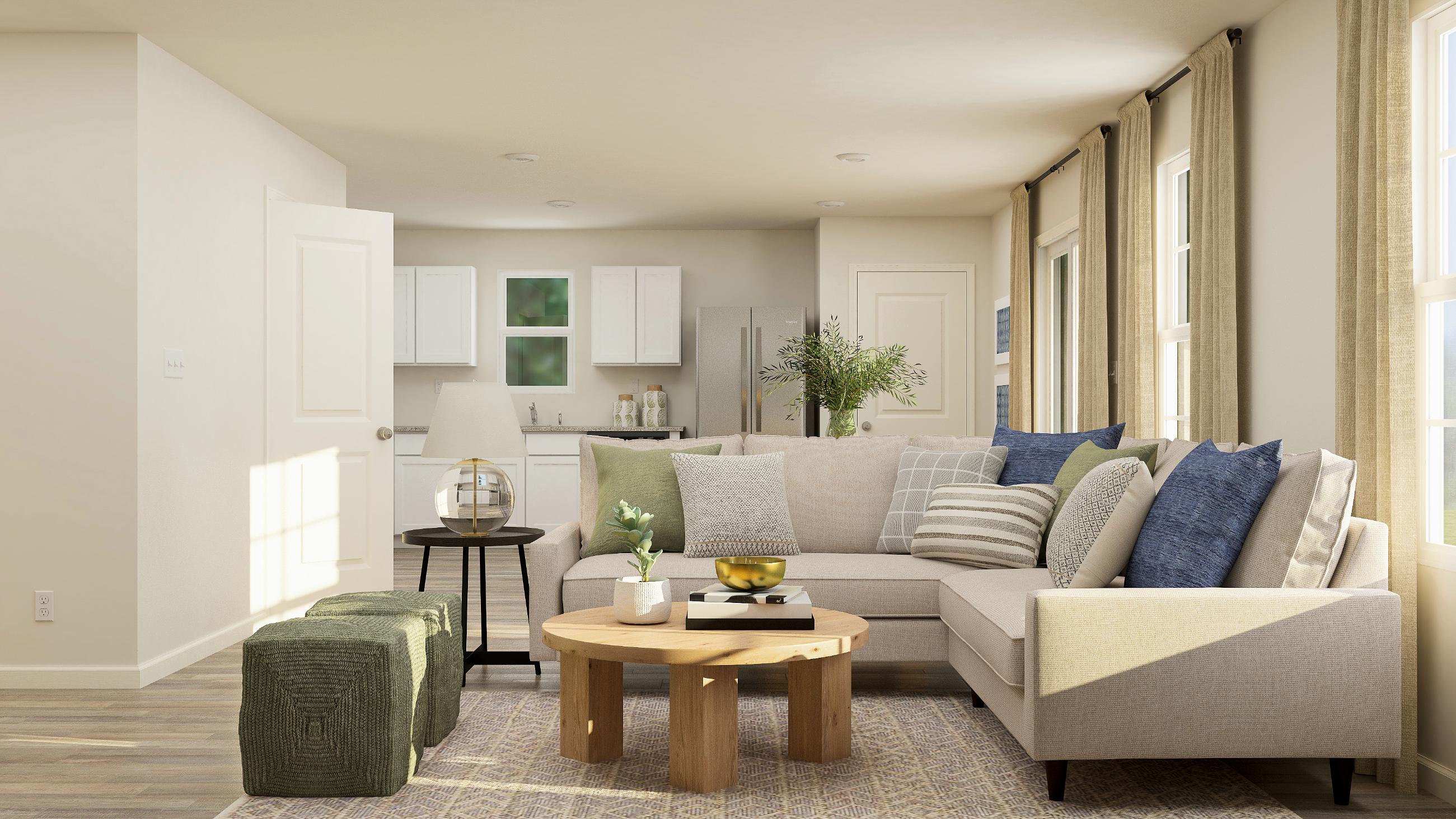 A living room with a couch and a coffee table.