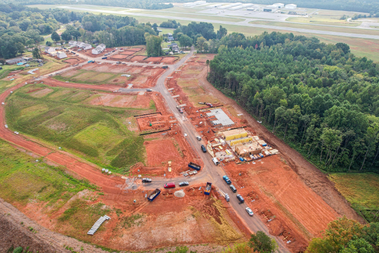 A high angle view of a flooded area.